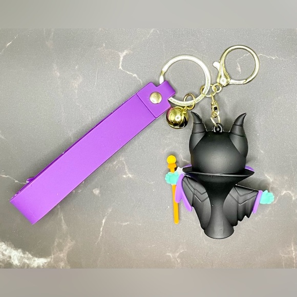 Maleficent Disney Keychain Bell Bag Charm with Wristlet - Picture 3 of 5